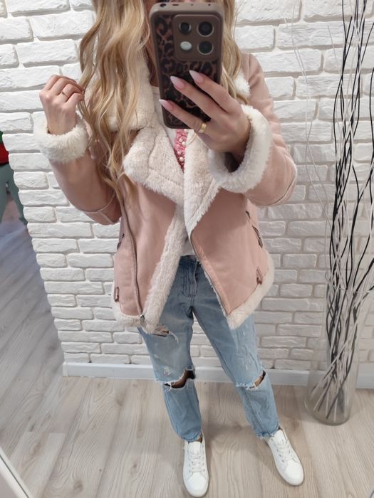 Różowy kożuszek damski XS