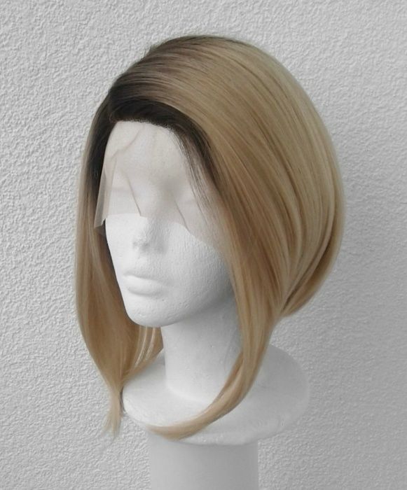 Blond peruka lace front jasna brązowa z odrostem bob wig cosplay