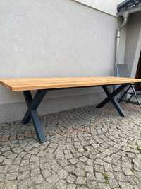 stół X 260x95cm stalowa konstrukcja blat drewniany olcha klejona