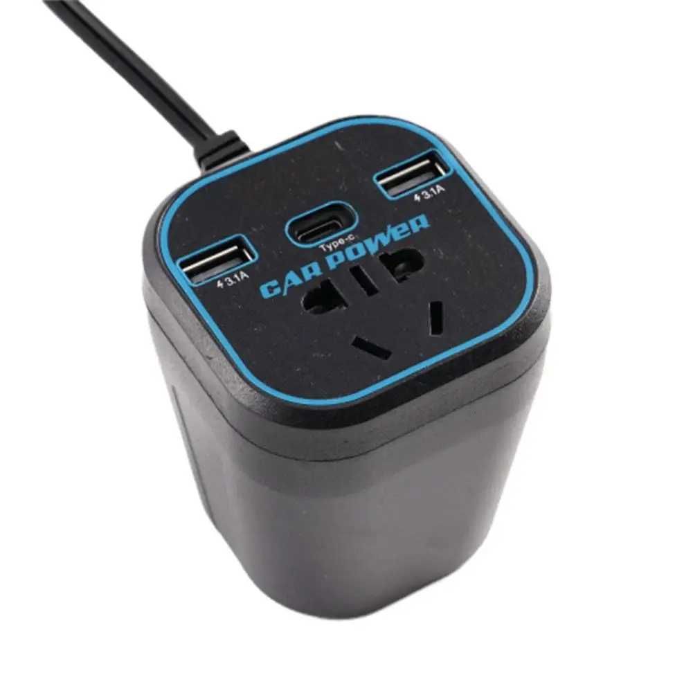 Інтвертор автомобільний в прикурювач 12/24V - 220V з USB-A, Type-C