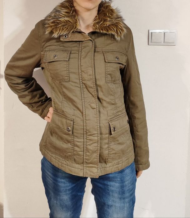 Biaggini kurtka damska ocieplana przejściowa khaki futerko bez kaptura
