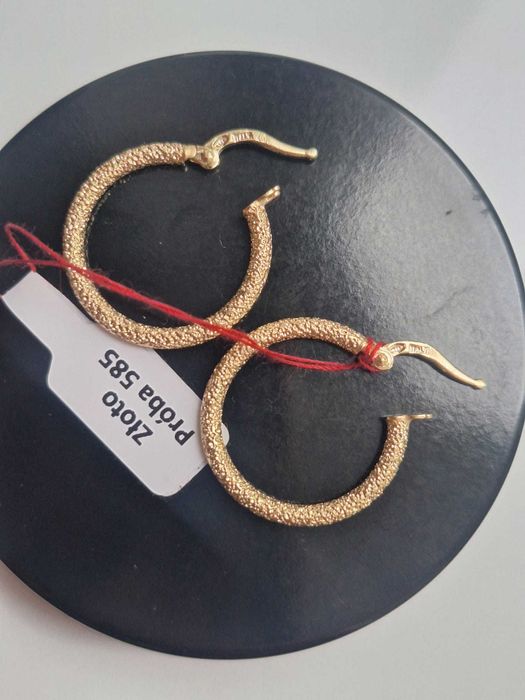 Złote diamentowane kolczyki koła , włoskie p. 585,14K