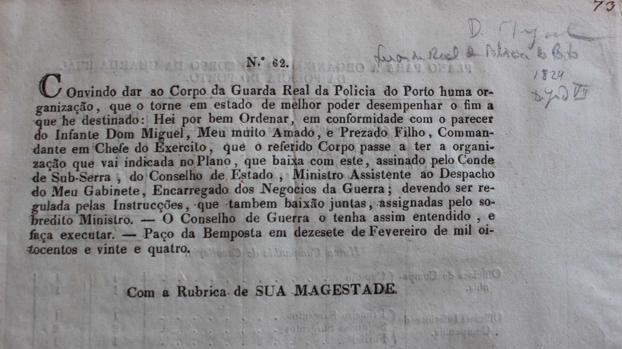 D. João VI e Infante D Miguel 1824 Guarda Real Polícia do Porto
