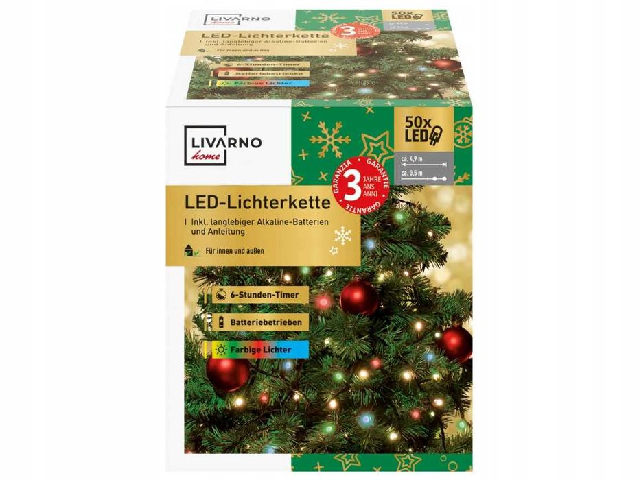 Lampki Led Livarno Home – 50 Diod | 5,4 M | Światło Kolorowe | Baterie