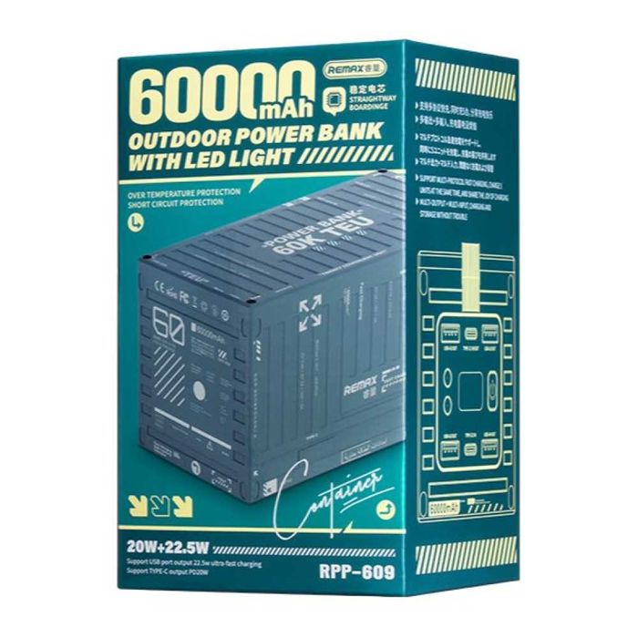 Павербанк Remax RPP-609 60000 mAh 22.5 W 4USB/2Type-C з ліхтариком