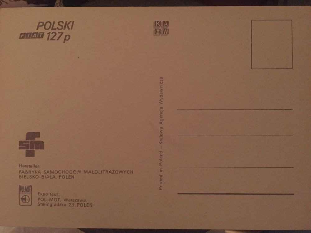 Pocztówka karta pocztowa FSM Polski Fiat 127p