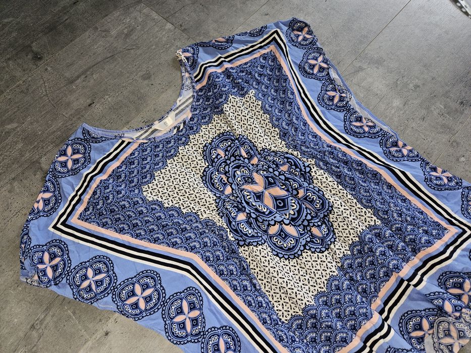 Bluzka tunika wzory niebieska s wiskoza