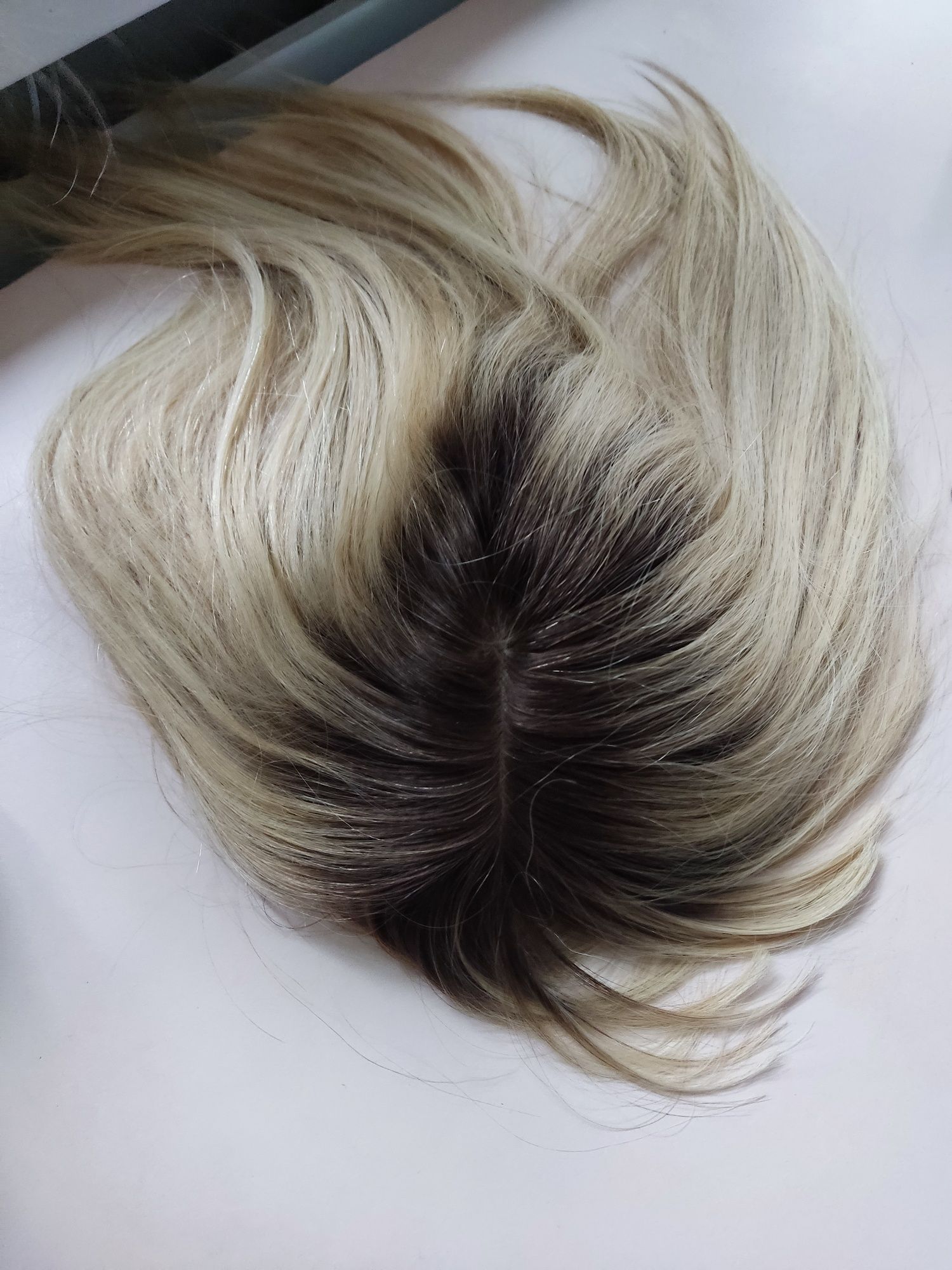 Włosy naturalne półperuka duży topper uzupełnienie blond z odrostem
