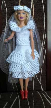 Sukienka ślubna i welon, ubranko dla lalki Barbie