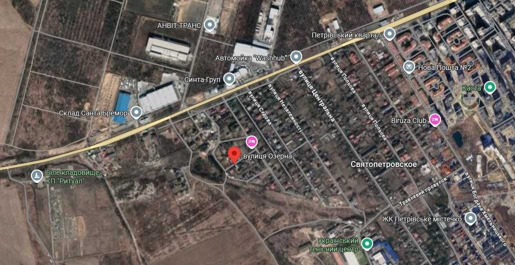 Ділянка с.Святопетрівське вул Озерна, фасад 32м, Асфальт, Світло, Газ