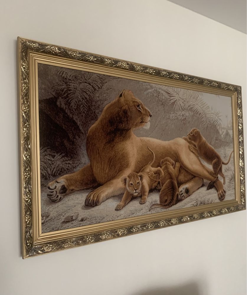 Картина Гобелен Левиця з левенятами Лев 140*80см