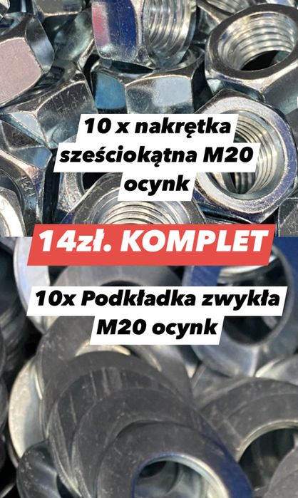 Kompet 10 x nakrętka szesciokątna  i podkładka M20 ocynkowanych