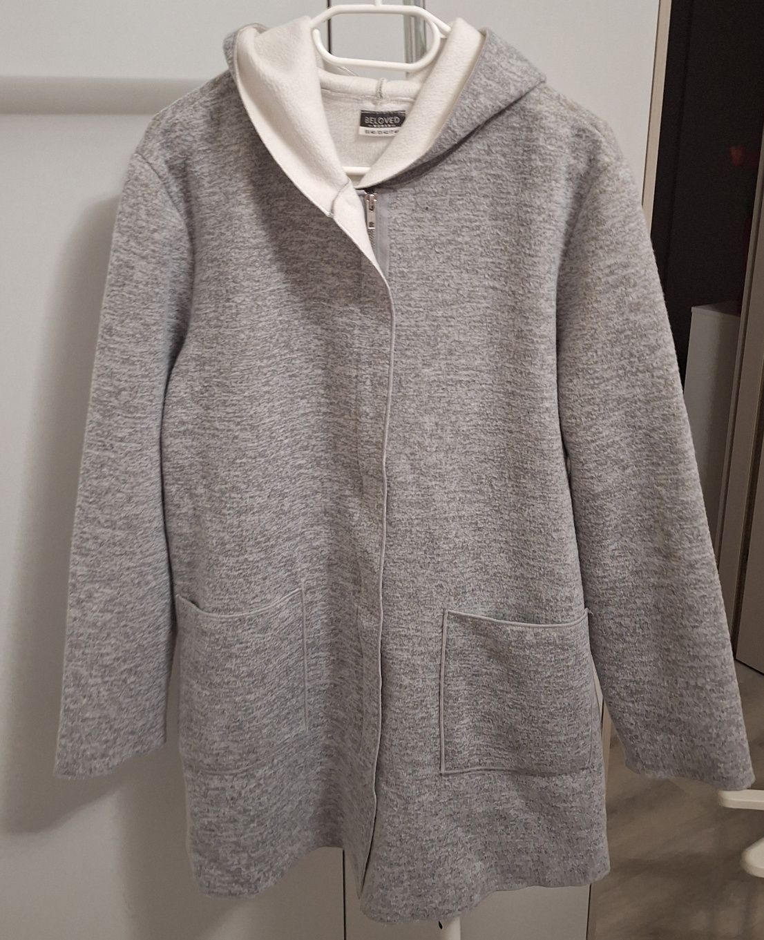 Bluza z kapturem, długa, zapinana na zamek, szary, Beloved,  r. 40