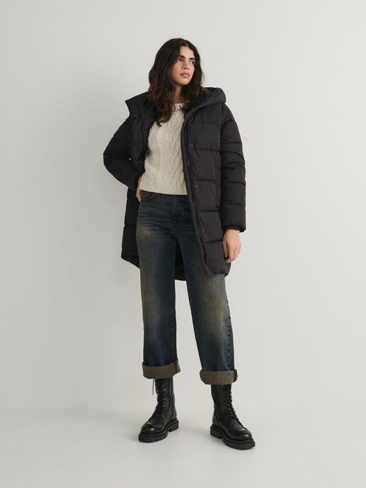 Новий базовий теплий об'ємний пуховик курточка пальто довге