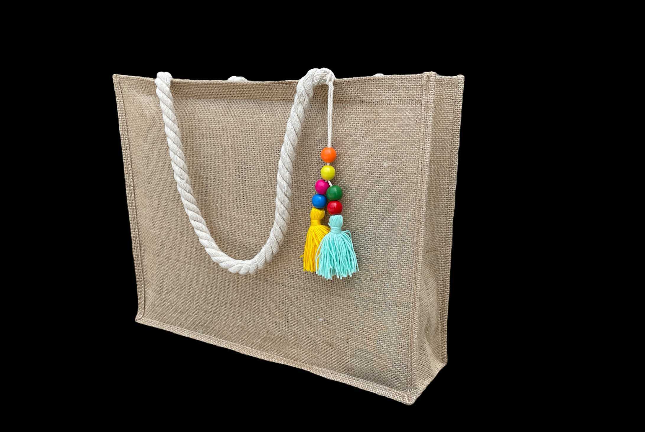 Bolsa de Praia em Juta com Pingente | 42cmx33cmx10cm - ENTREGA GRÁTIS!