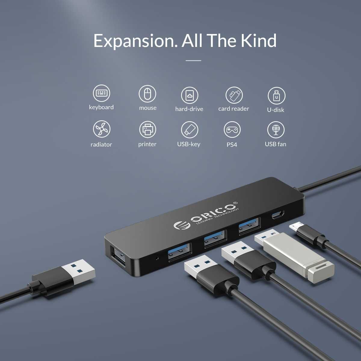 400Мб/с Концентратор 4 * USB3.0 кабель 1м додаткове живлення хаб hub