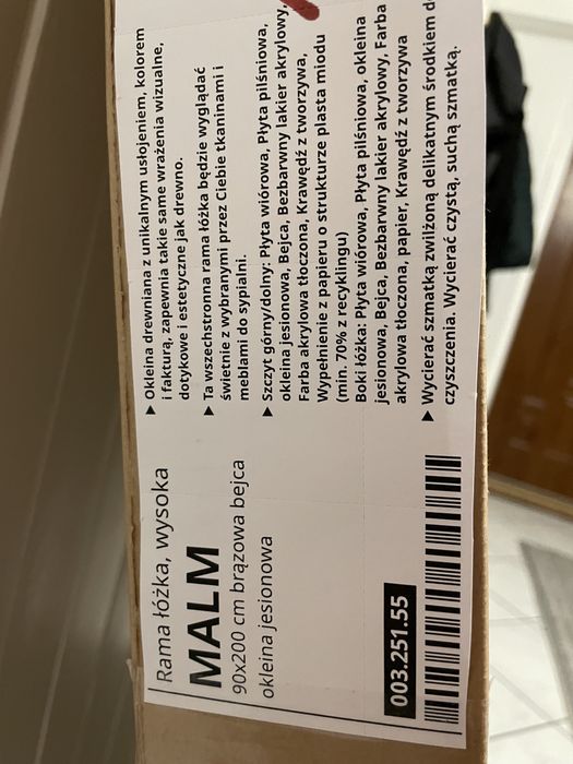 Łóżko MALM 90x200 brązowa bejca okleina jesionowa NOWE