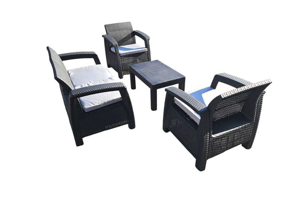 Meble ogrodowe tarasowe plastikowe technorattan HDM 4 osoby kawowy