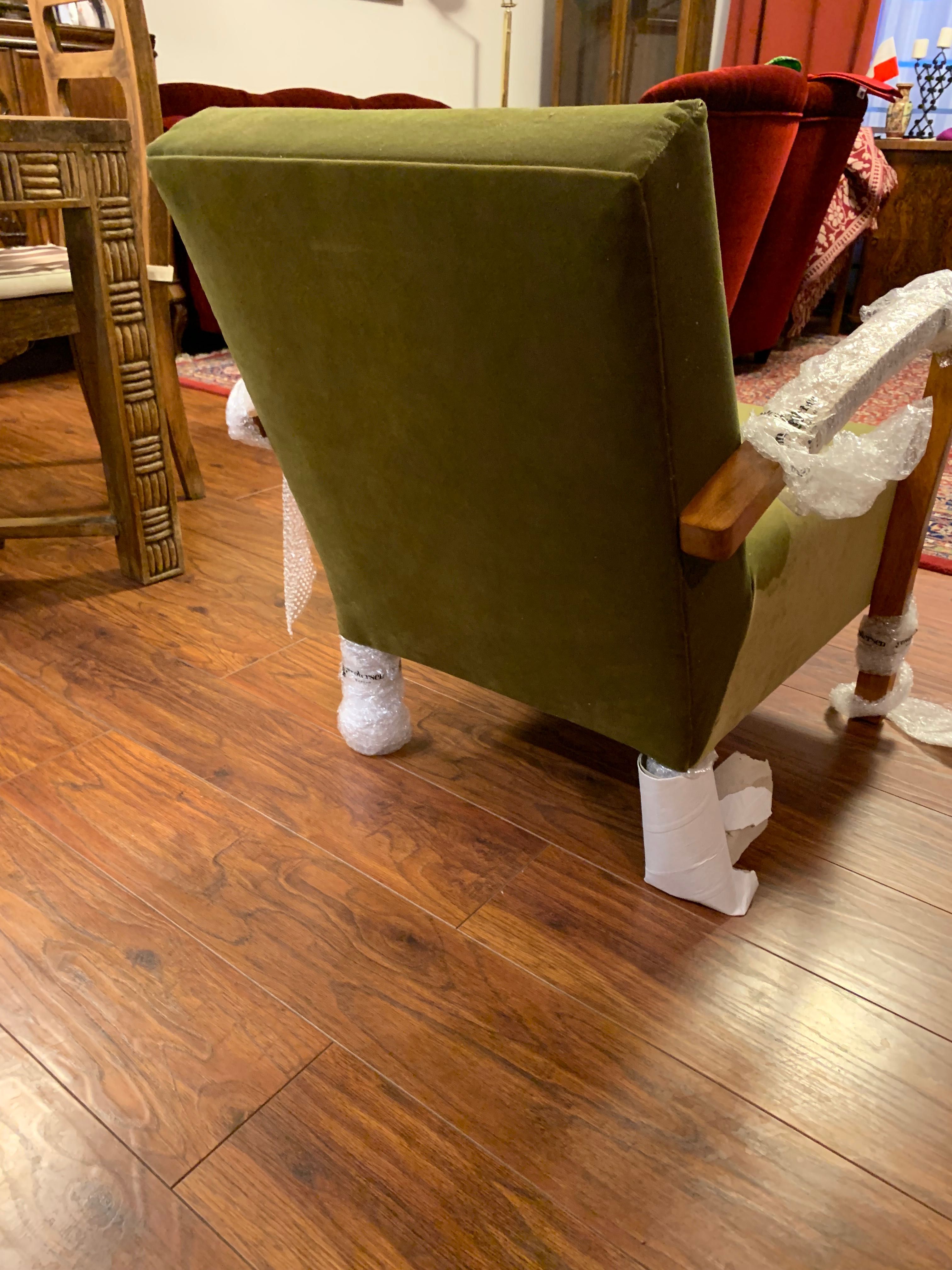 Fotel art deco, po renowacji, zielony / oliwkowy