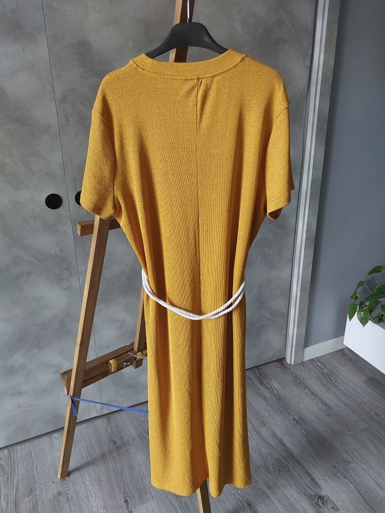 Suknia sukienka z paskiem żółta miodowa musztardowa F&F 46