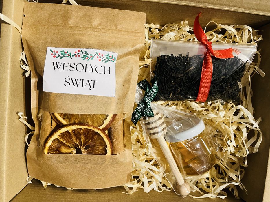 Box prezentowy święta mikołajki herbaty miód