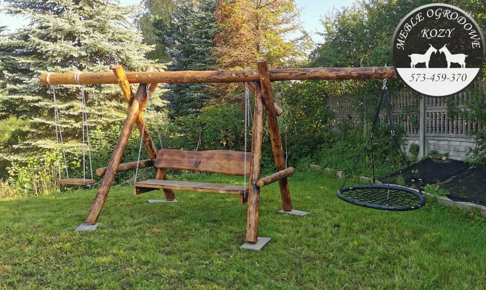 PROMKA! Drewniana huśtawka ogrodowa z grubych bali / Plac zabaw Stelaż