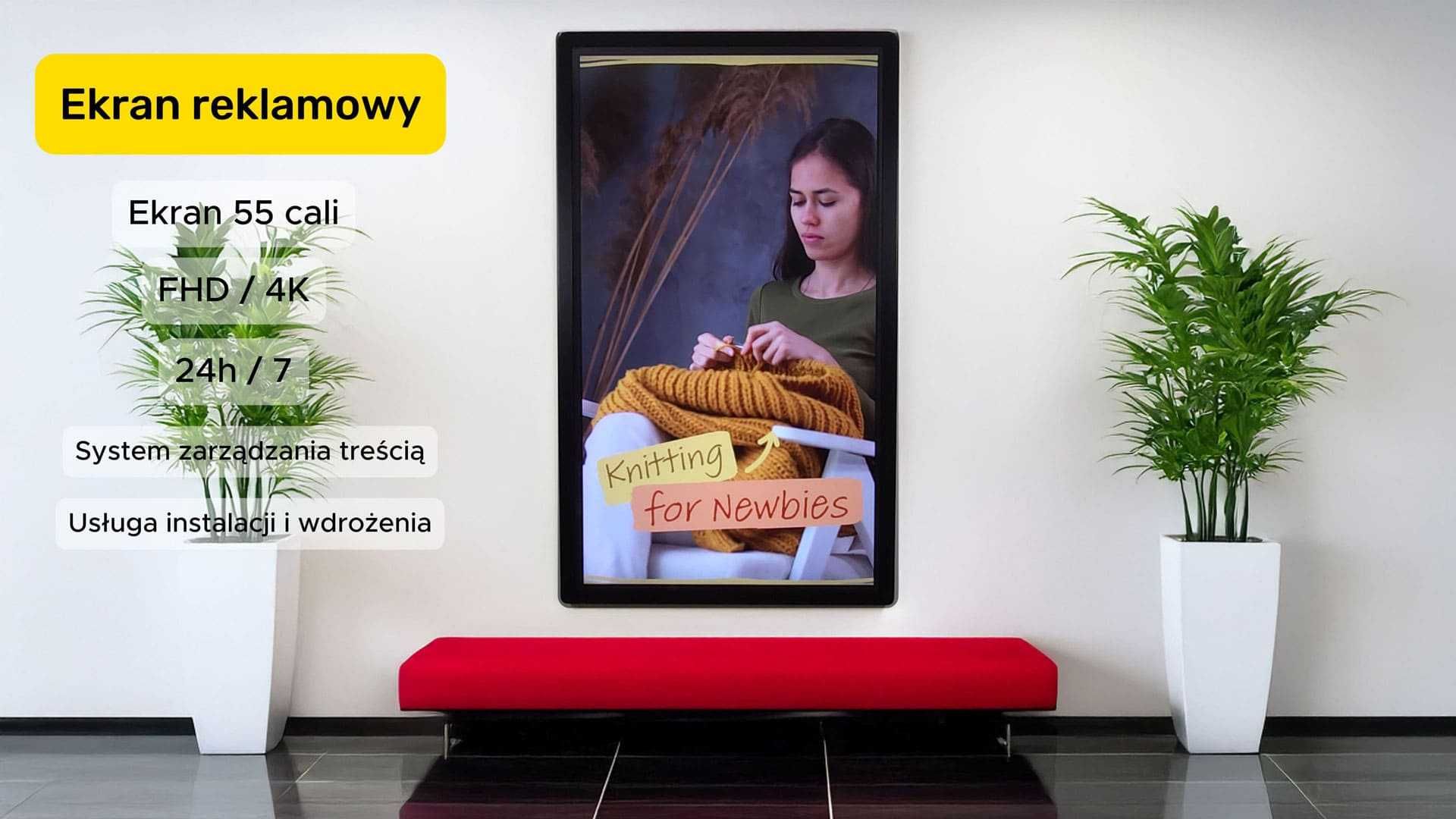 Monitor reklamowy do lokalu w obudowie ze szkłem hartowanym + Montaż