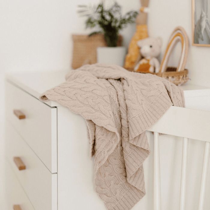 Kocyk ze 100% wełny merino cream w prążek - MY MEMI