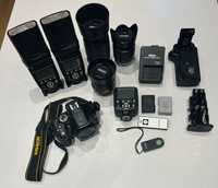 Nikon D5200 + 3 obiektywy + 3 lampy, wyzwalacz, grip - okazja