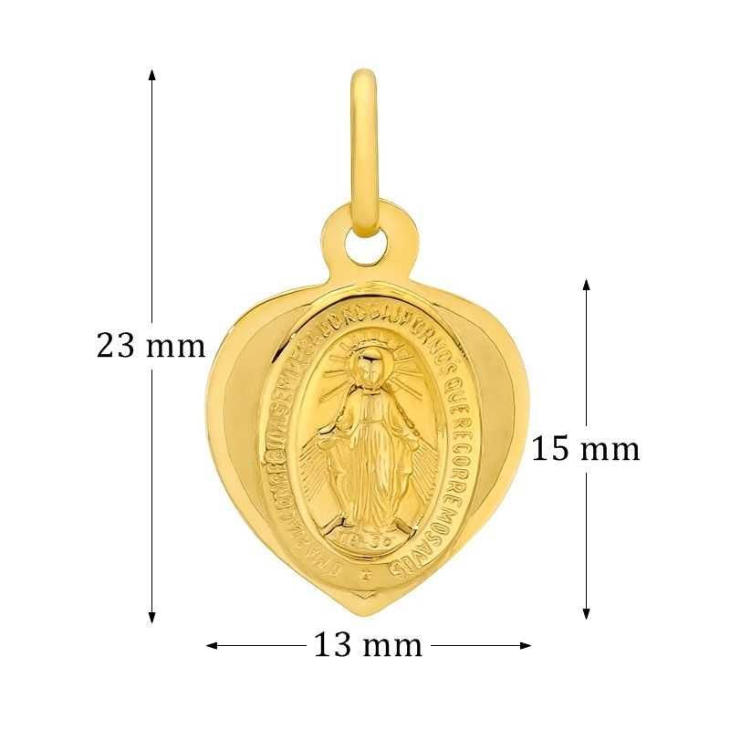 Złoty Cudowny Medalik 585 w kształcie Serca na Chrzest Duży Dwustronny