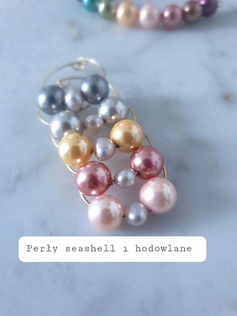Pierścionek z perłą naturalną seashell i hodowlaną nowy handmade