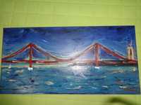 Pintura em tela - Tema: Lisboa - Rio Tejo - Ponte 25 de Abril