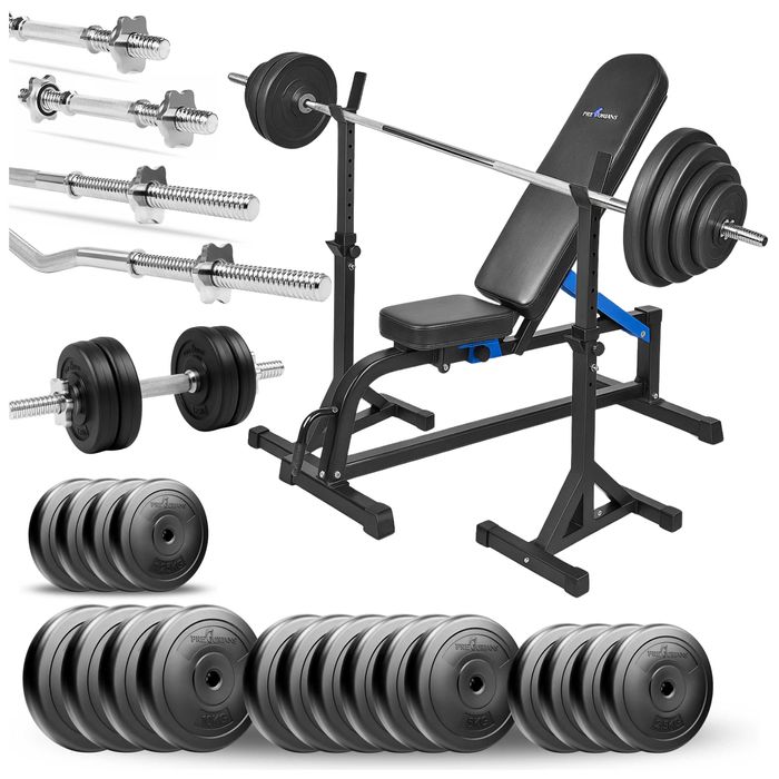Zestaw do siłowni domowej 139kg ławka treningowa stojaki zestaw gryfów