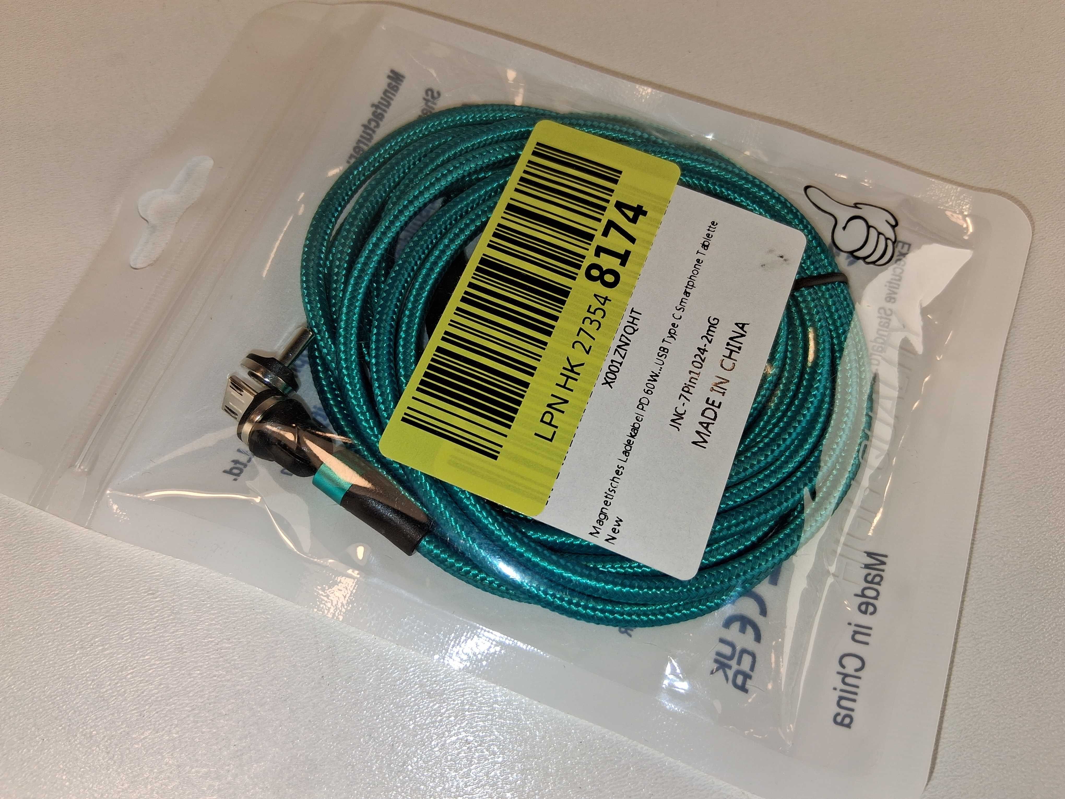 E060 Magnetyczny Kabel USB C PD 60W do Smartfonów Tabletów Turkusowy