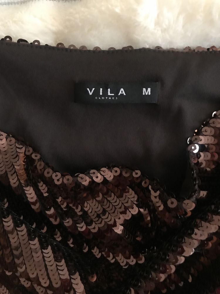Vila майка блуза нарядная пайетки размер М 38 -46 коричневый шоколад