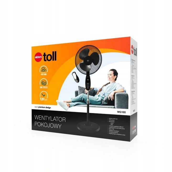 Wentylator Stojący Podłogowy Eldom Wg100 Timer+ Pilot Cichy Mocny 45w