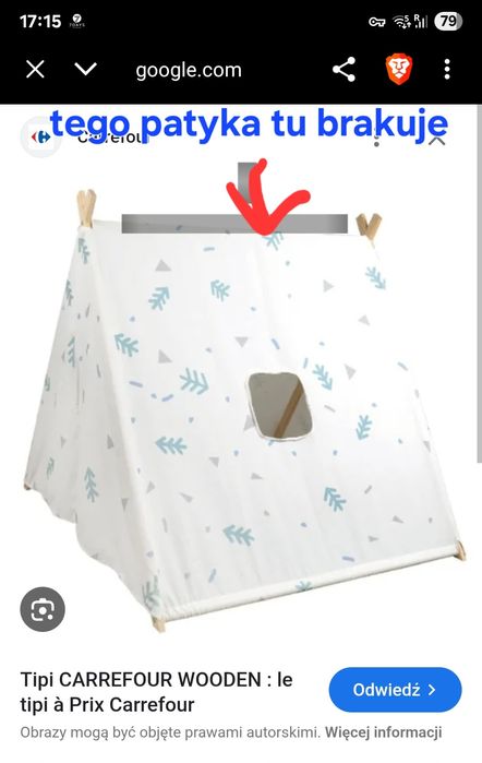 Tipi namiot dla dzieci -brak jednego elementu