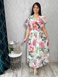 Nowa Długa Sukienka w Kwiaty XL 42 na Chrzest Wesele Komunię