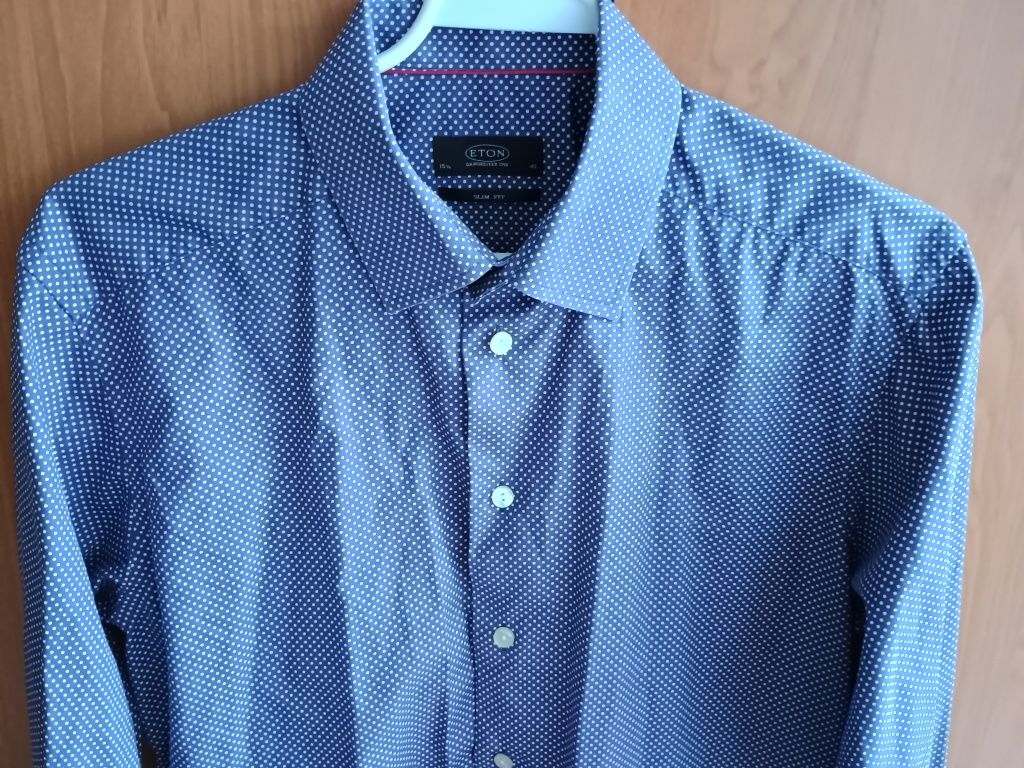 Ekskluzywna koszula ETON slim fit w kropki kołnierzyk 40cm