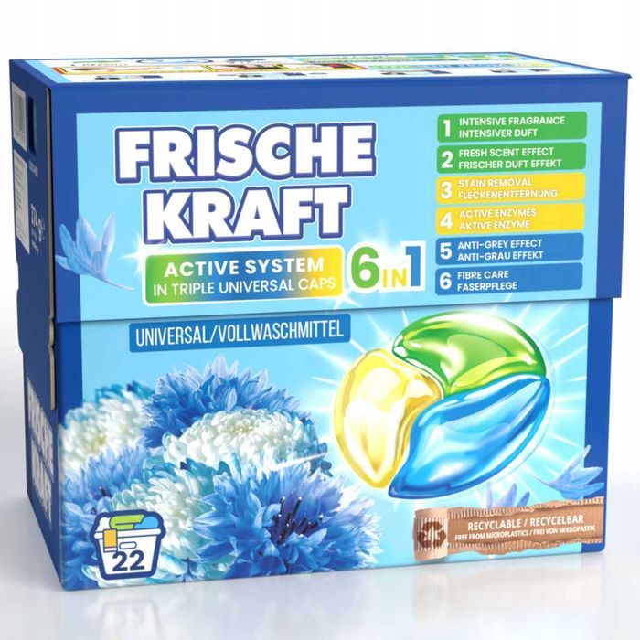 Frische Kraft 6w1 Niemieckie Kapsułki do Prania Uniwersalne 22szt