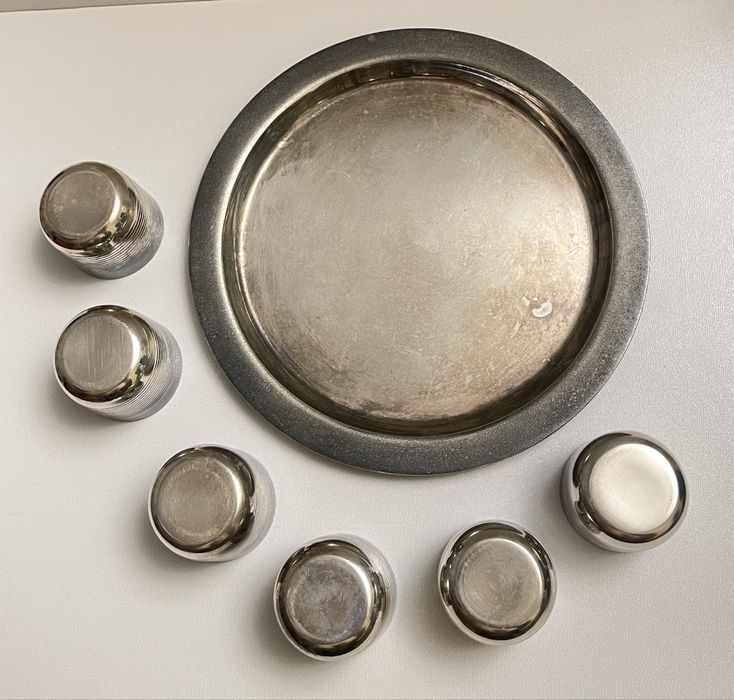 Stare metalowe kieliszki posrebrzane plater PRL