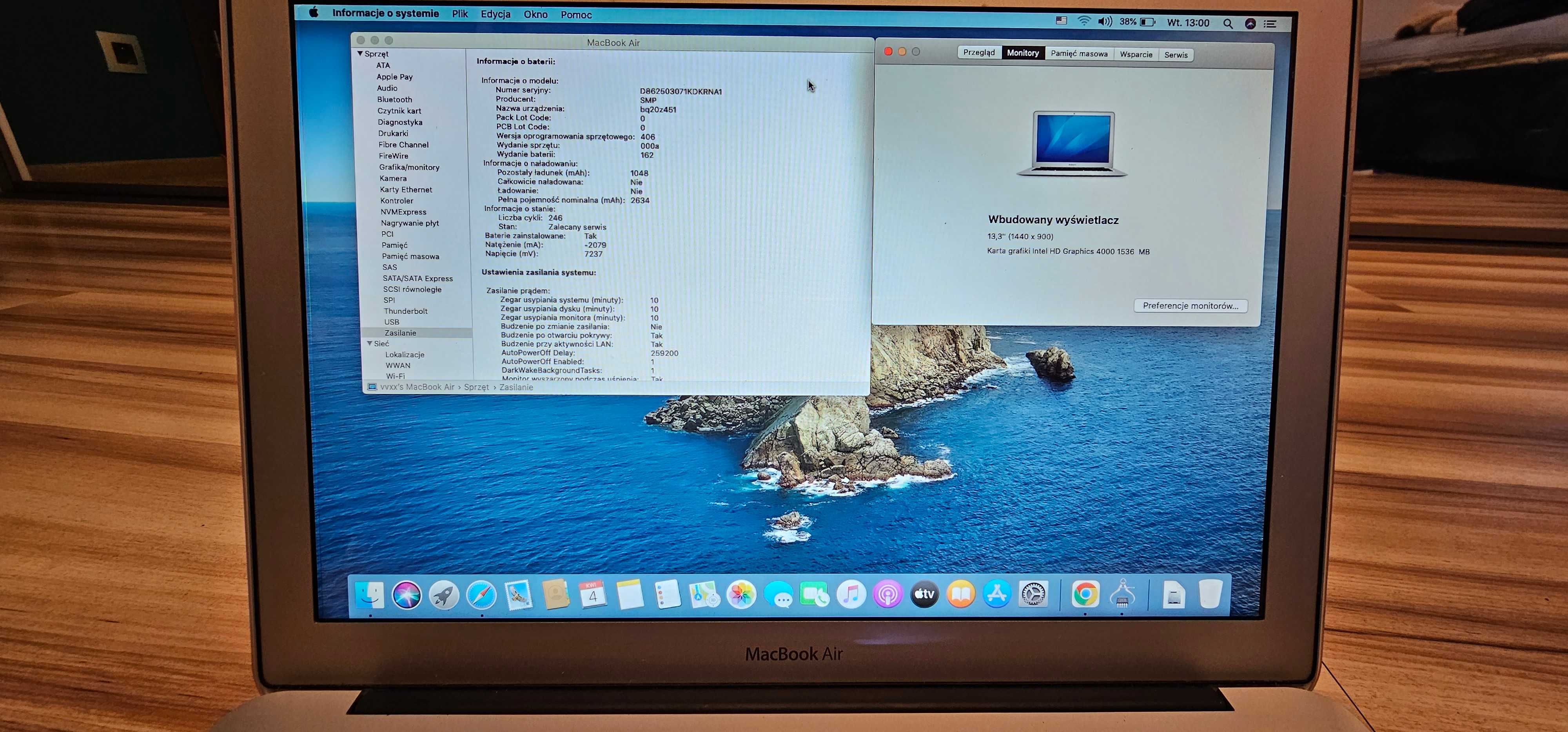 Apple MacBook air i5/2x1,80Ghz/8/120ssD/macOSCatalina/WiFi/Bluetooth