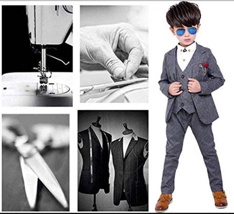 Fengchengjize Chłopięcy garnitur 7-8 lat 130 cm. Slim Fit Zestaw 3 szt