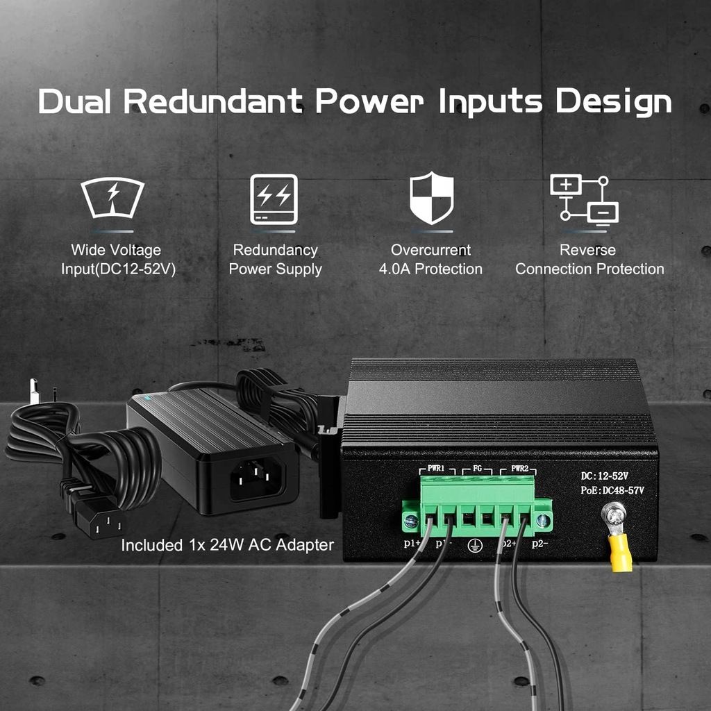 Binardat 5-portowy Gigabit Din Rail Ethernet Switch 4