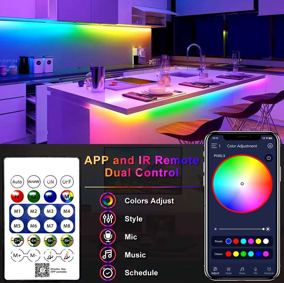 Світлодіодна стрічка Neon RGBIC Smart Led Bluetooth, 5V USB з пультом