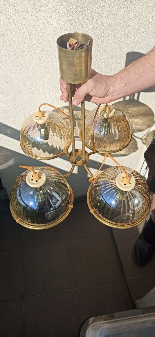 Żyrandol PRL lampa PRL ESI Nowa Huta mosiądz szkło lata 70 retro vinta
