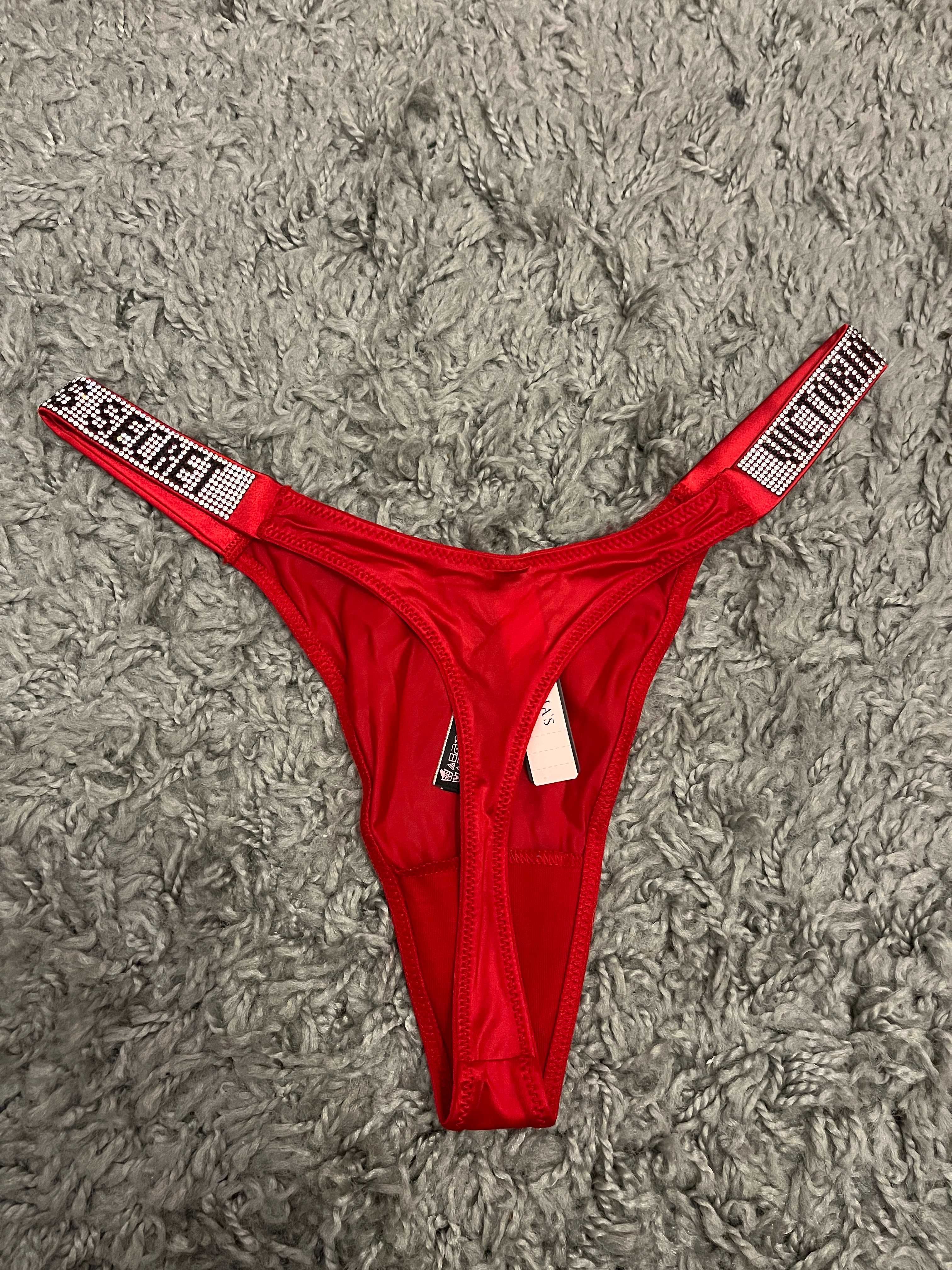 Czerwone majtki stringi z kryształkami cyrkoniami Victoria's Secret VS