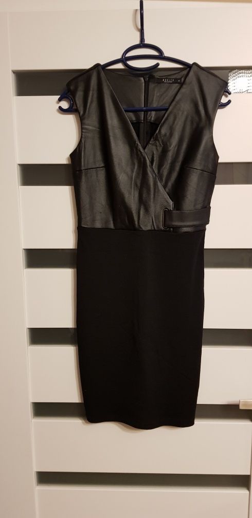 Sexy Sukienka mini ekoskóra elegancka dopasowana na imprezę