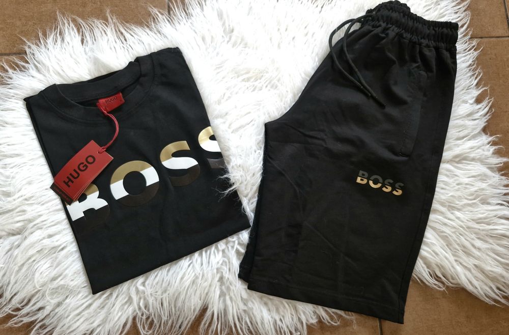 Komplet meski sportowy bawełniany spodenki krotkie tshirt czarny m bos