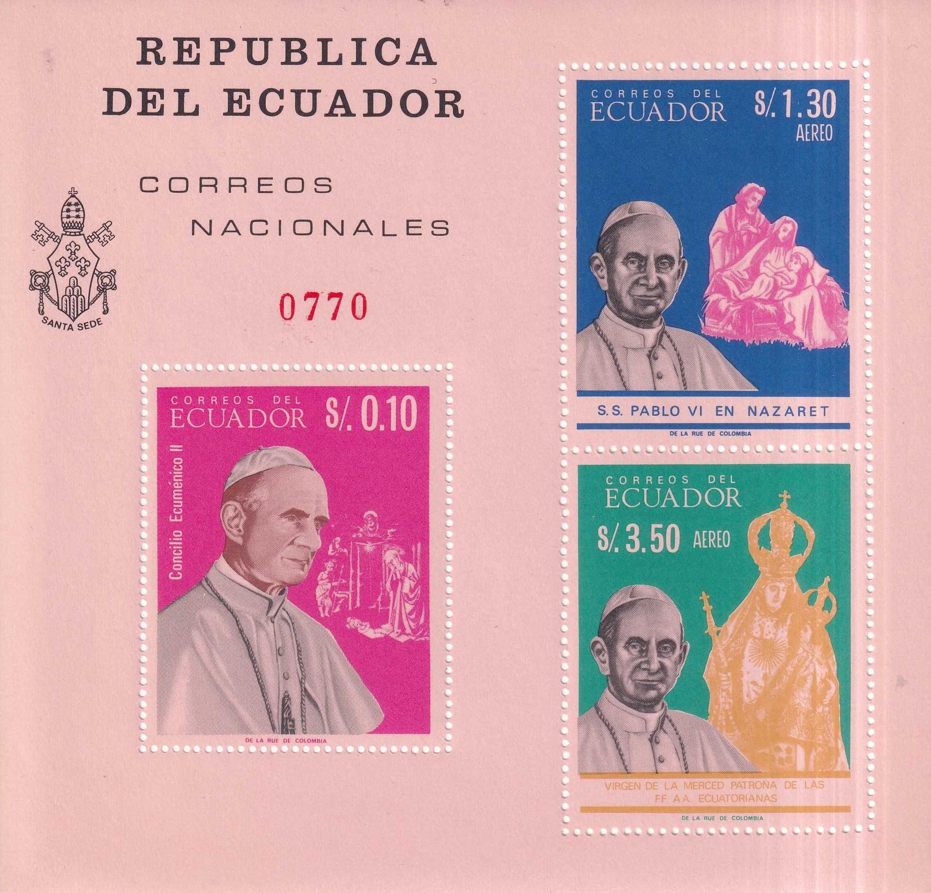 Ekwador 1966 bl.23A cena 14,70 zł kat.15€ - Paweł VI